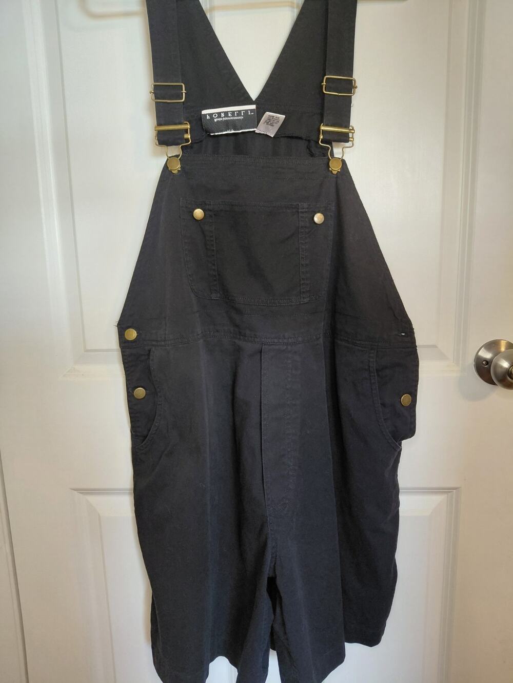 Vintage Forelli Black Cotton Utility Short Overalls Grunge Workwear Size 20 Plus - Picture 1 of 14